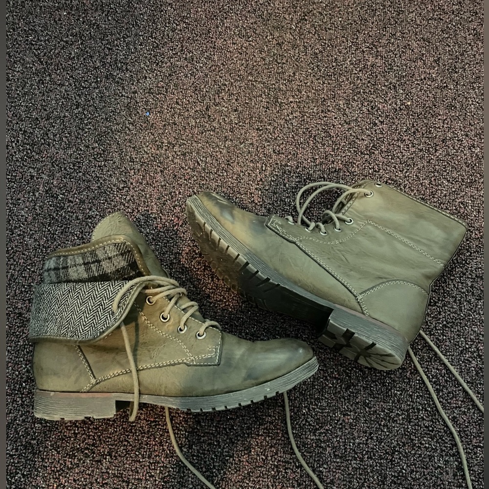 Lightly worn reversible combat boots by Rock & Candy Zigi